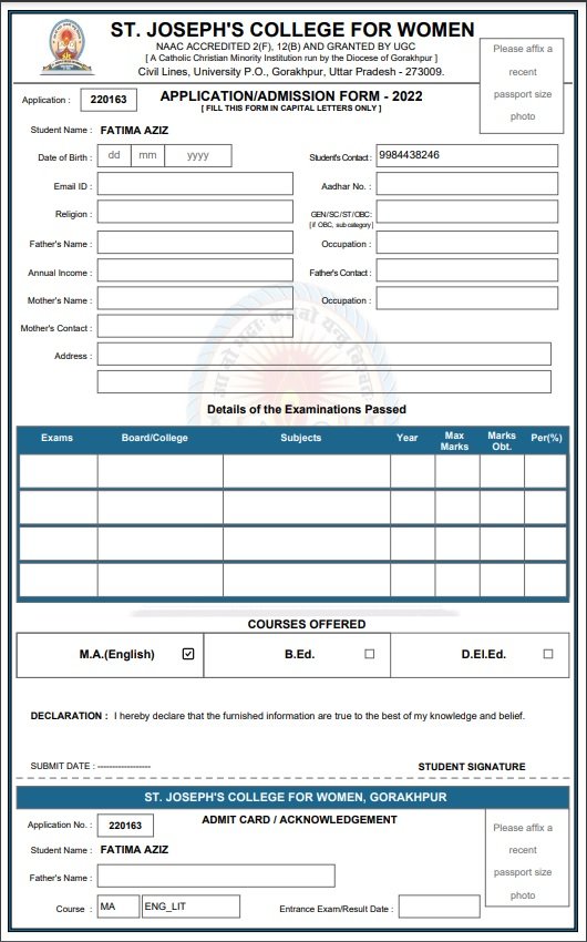 Online admission and registration forms, filled by the student before they reach the campus.