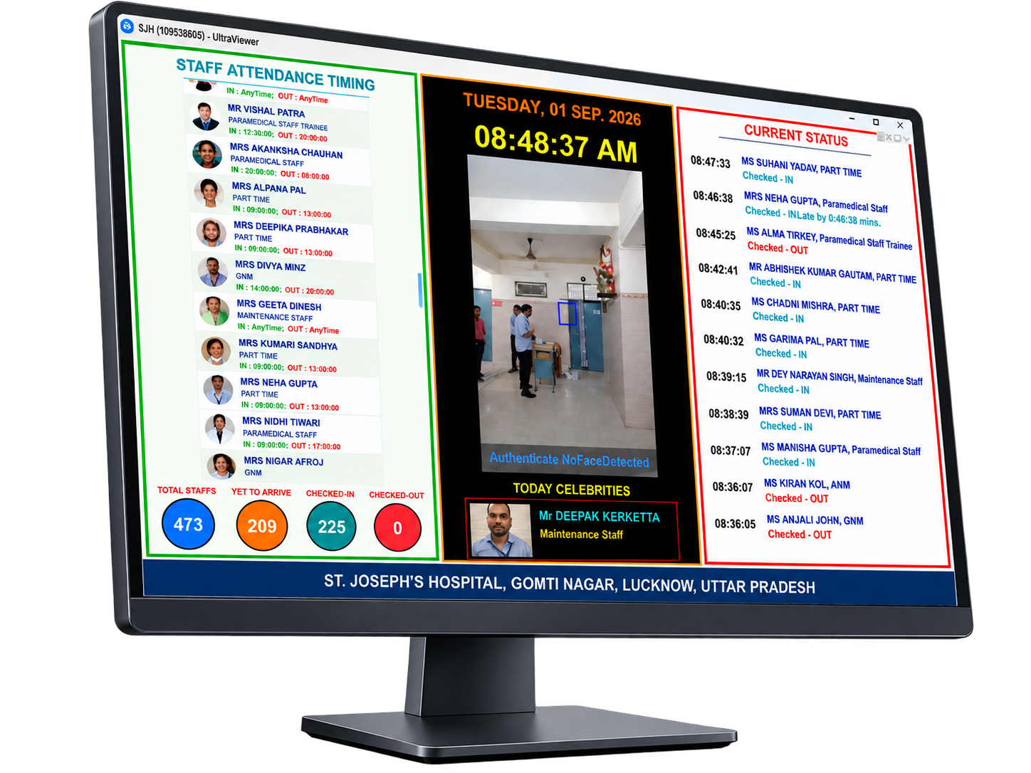 Face attendance live board running at St. Joseph's Hospital, Lucknow